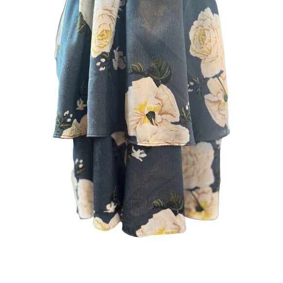 Exceptional Zara Floral Small Wrap DRESS Blue/Dark Gray Ivory Roses - Picture 7 of 16